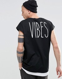 Oversize-футболка без рукавов с принтом Vibes сзади и контрастным низо Asos