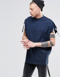Темно-синяя oversize-футболка без рукавов из плотного трикотажа с отде Asos