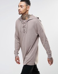 Длинный oversize-лонгслив со шнуровкой и капюшоном ASOS - Бежевый