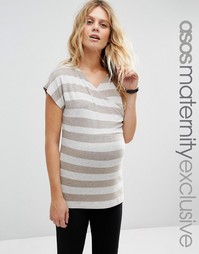 Трикотажный полосатый топ с запахом для беременных ASOS Maternity LOUN