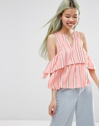 Полосатый топ с ярусным дизайном и открытыми плечами ASOS - Мульти