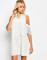 Платье с открытыми плечами и цветочным кружевом Fashion Union - Белый