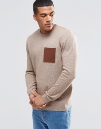 Хлопковый джемпер с контрастным карманом ASOS - Mustard twist