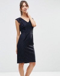 Кружевное платье-футляр с оборкой ASOS - Темно-синий