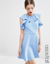 Короткое приталенное платье с оборками у горловины ASOS TALL - Синий