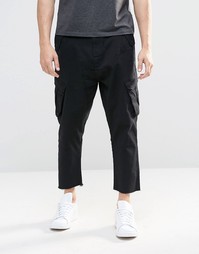 Черные укороченные брюки карго с заниженным шаговым швом ASOS - Черный