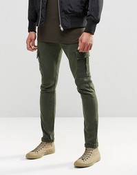 Зеленые супероблегающие джинсы с карманами‑карго ASOS - Хаки