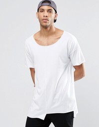Белая oversize-футболка с овальным вырезом и асимметричным краем ASOS