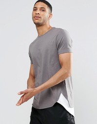 Серая меланжевая длинная футболка с асимметричным подолом и принтом AS Asos