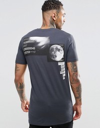 Длинная эластичная футболка с принтом Луны на спине ASOS