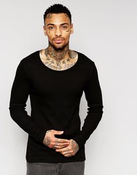 Черный облегающий лонгслив в рубчик с овальным вырезом ASOS - Черный