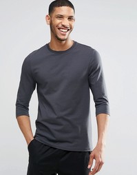 Черная эластичная футболка с рукавами 3/4 ASOS - Выбеленный черный