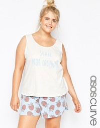 Пижамный комплект с шортами и майкой ASOS CURVE 'Shake Your Coconuts'