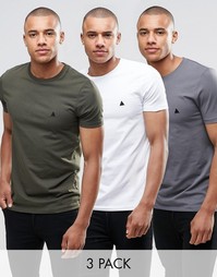 3 облегающие футболки с логотипом (белая/серая/хаки) ASOS - СКИДКА 21%