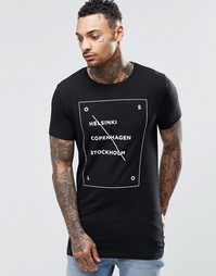 Удлиненная облегающая футболка с принтом ASOS - Черный