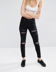 Джинсы скинни с классической талией и потертостями Dr Denim Regina