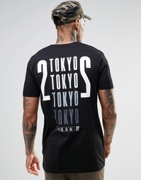 Удлиненная футболка с принтом Tokyo на спине ASOS - Черный