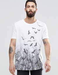 Футболка свободного кроя с принтом птицы в лесу ASOS - Белый