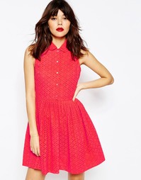 Платье-рубашка с вышивкой ришелье ASOS - Коралловый