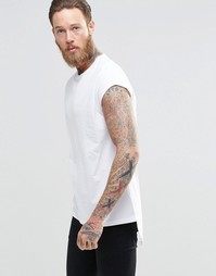 Белая удлиненная футболка с короткими рукавами и закругленной кромкой Asos