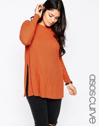 Топ-туника с разрезами по бокам и длинными рукавами ASOS CURVE