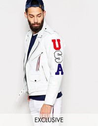 Кожаная куртка с нашивками USA Reclaimed Vintage - Белый