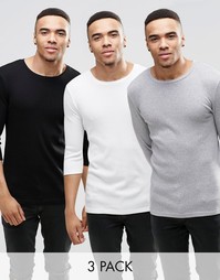 3 облегающих футболки в рубчик с рукавами 3/4 ASOS - Скидка 23%