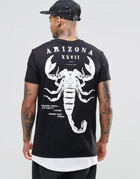 Длинная футболка с принтом скорпион и контрастным асимметричным подоло Asos