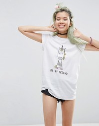 Футболка с единорогом и надписью Be My Friend ASOS - Белый