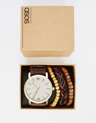 Часы и набор браслетов ASOS - Коричневый
