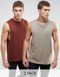 2 футболки без рукавов с заниженными проймами ASOS - Скидка 17%