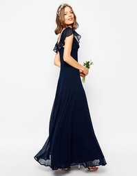 Платье макси с оборкой ASOS WEDDING - Темно-синий