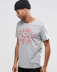 Футболка с винтажным логотипом Jack & Jones - Светло-серый меланж