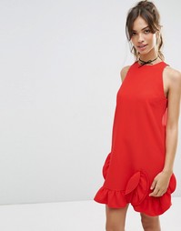 Цельнокройное платье с рюшами ASOS - Красный