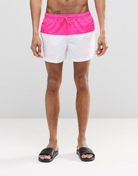 Белые короткие шорты для плавания с ярко-розовой вставкой ASOS