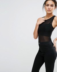 Боди с сетчатыми вставками ASOS - Черный