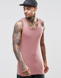 Розовая длинная футболка в рубчик без рукавов с необработанным краем A Asos