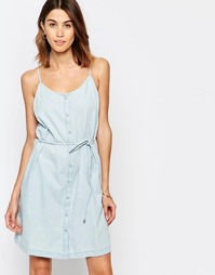 Джинсовое платье с завязкой на талии Vila - Светлый деним