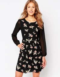 Платье с длинными рукавами и цветочным принтом Iska - Черный
