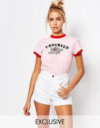 Приталенная футболка с принтом Troubled Rose Lazy Oaf - Розовый