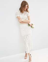 Кружевное платье макси с выжженным рисунком ASOS BRIDAL - Кремовый