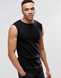 Черная облегающая футболка без рукавов в рубчик ASOS - Черный