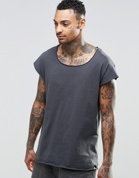Черная oversize‑футболка без рукавов с необработанной глубокой горлови Asos