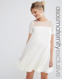 Свободное платье для беременных с переливающимися пайетками ASOS Mater