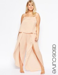 Атласные топ на бретельках с запахом и брюки ASOS CURVE Savanna
