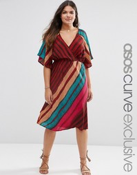 Платье миди в яркую полоску с запахом ASOS CURVE - Мульти