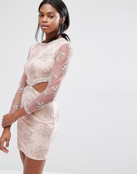 Платье мини с кружевной цветочной отделкой и вырезами Missguided