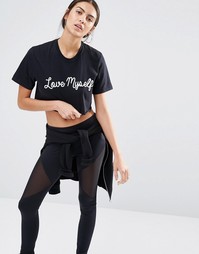 Укороченная футболка с надписью Love Myself Missguided - Черный