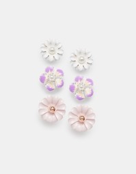 Комплект из 3 пар сережек с цветами ASOS - Мульти