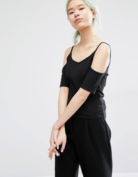 Топ в рубчик с вырезами на плечах Monki - Черный